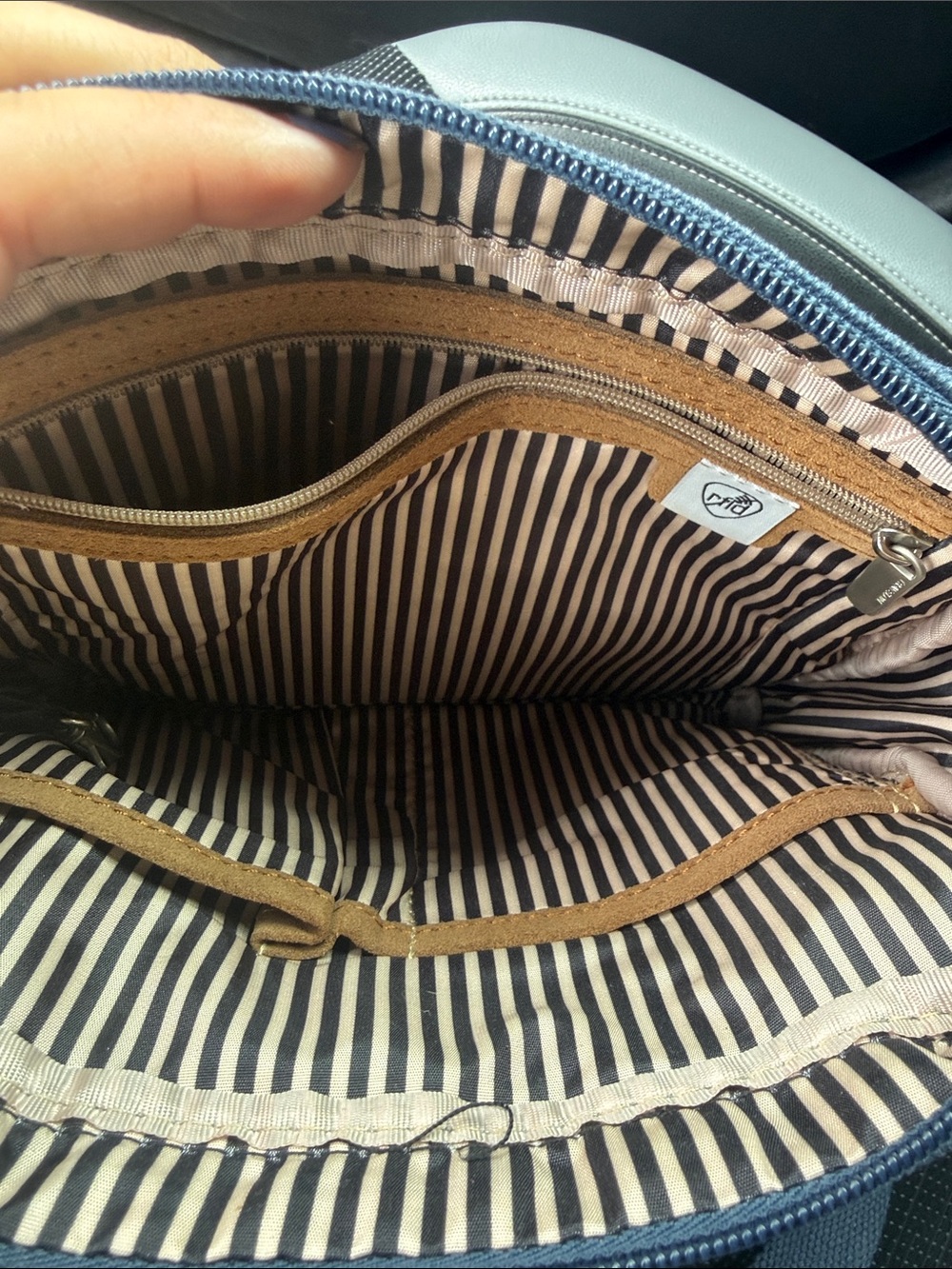 Travelon Navy Blue Canvas Messenger Bag with Tan Accents - Picture 6 of 12